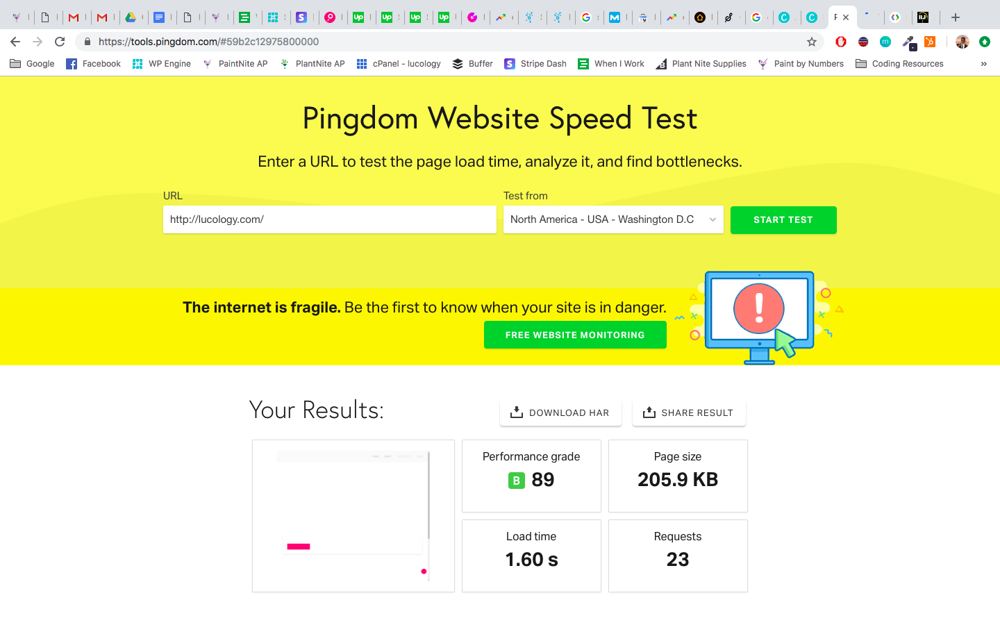 Screenshot of Pingdom, a tool used by developers to increase site performance.