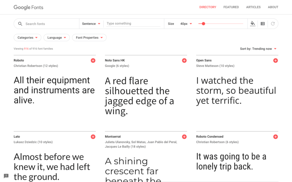 Screenshot of Google Fonts website, a website that can help customers get started creating a brand.