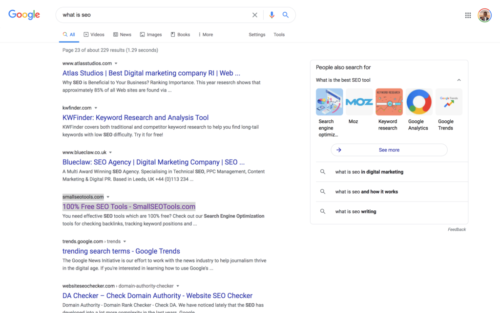 This is the 23rd search result page for the search term: What is SEO on Google. I used this image to help customers understand SEO